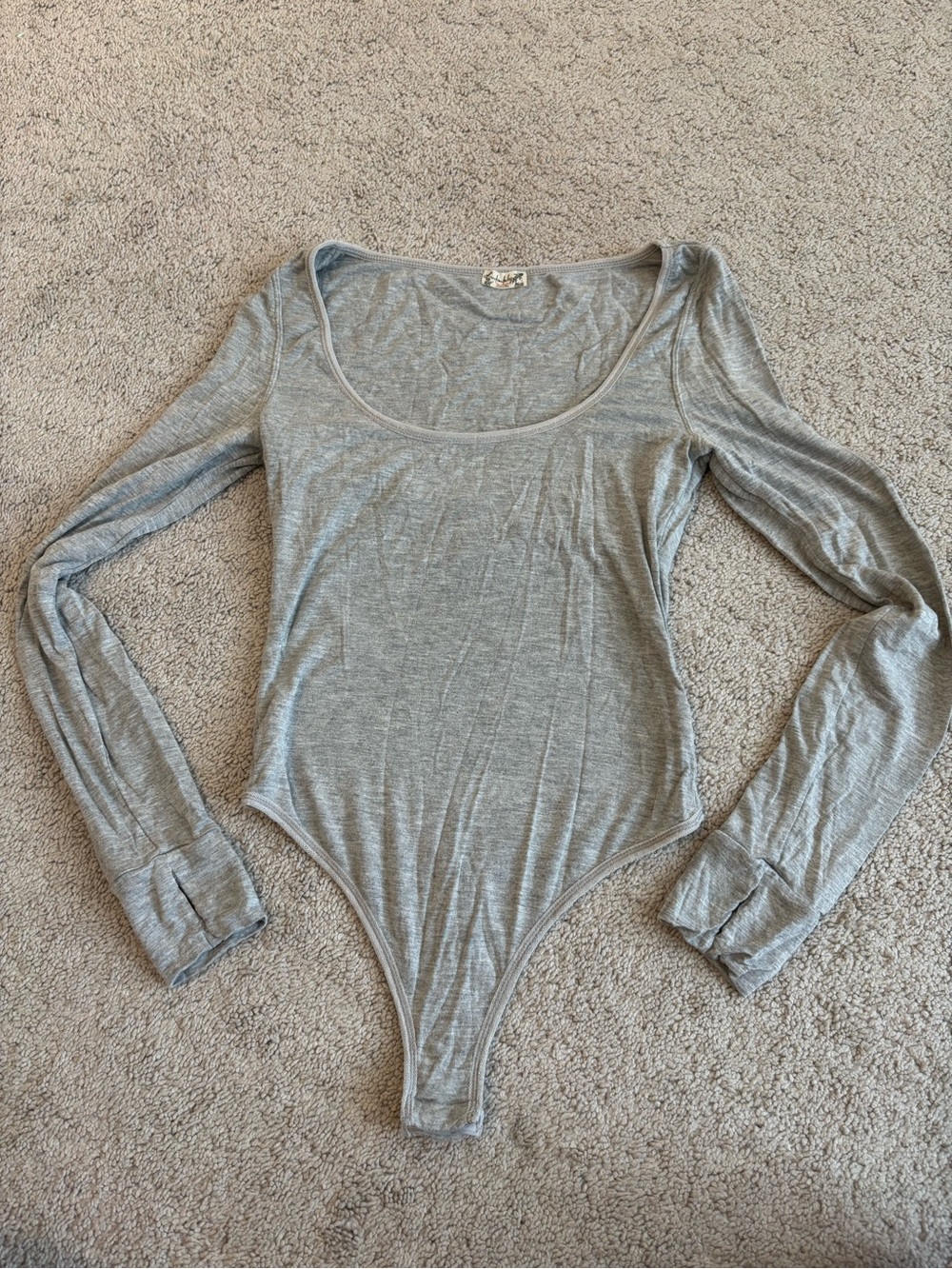 Free People Intimately, Light Gray Scoop Neck Long-Sleeve Bodysuit - Women’s S